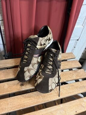 Coach Brown Signature Monogram Low-Top Sneakers “JAYME” Sz 7M US